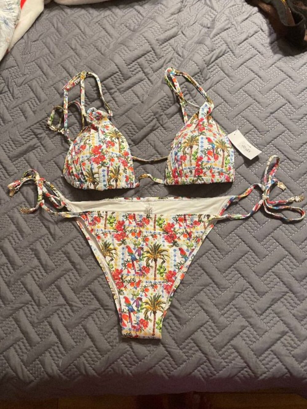 Tropical print colorful string bikini NWT XL